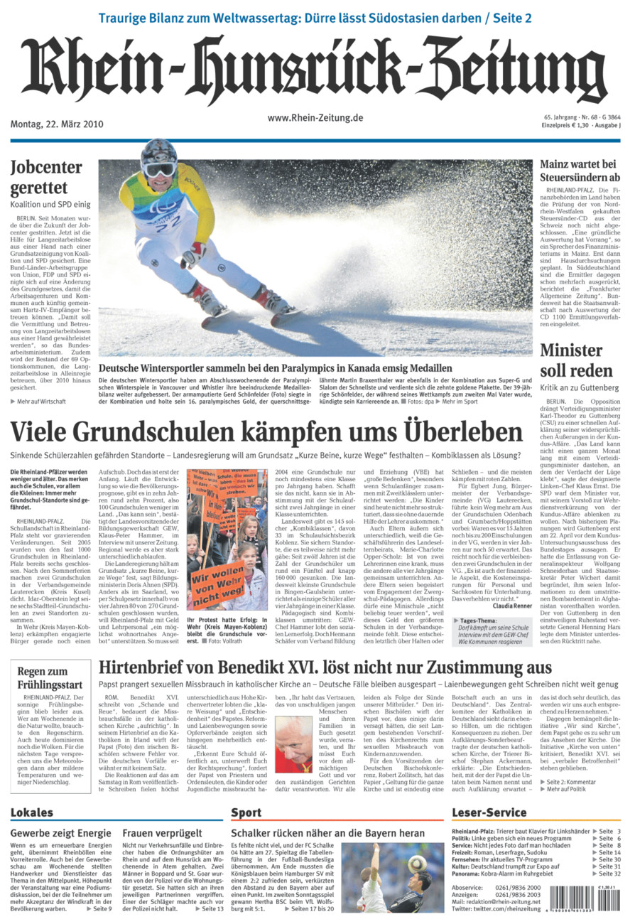 Rhein-Hunsrück-Zeitung vom Montag, 22.03.2010