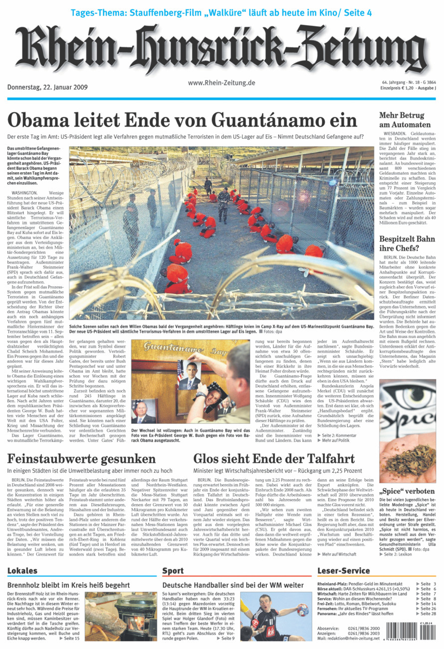 Rhein-Hunsrück-Zeitung vom Donnerstag, 22.01.2009