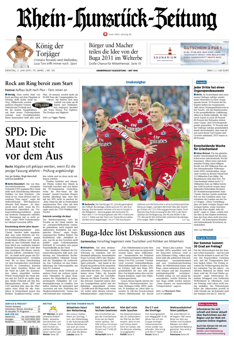 Rhein-Hunsrück-Zeitung vom Dienstag, 02.06.2015