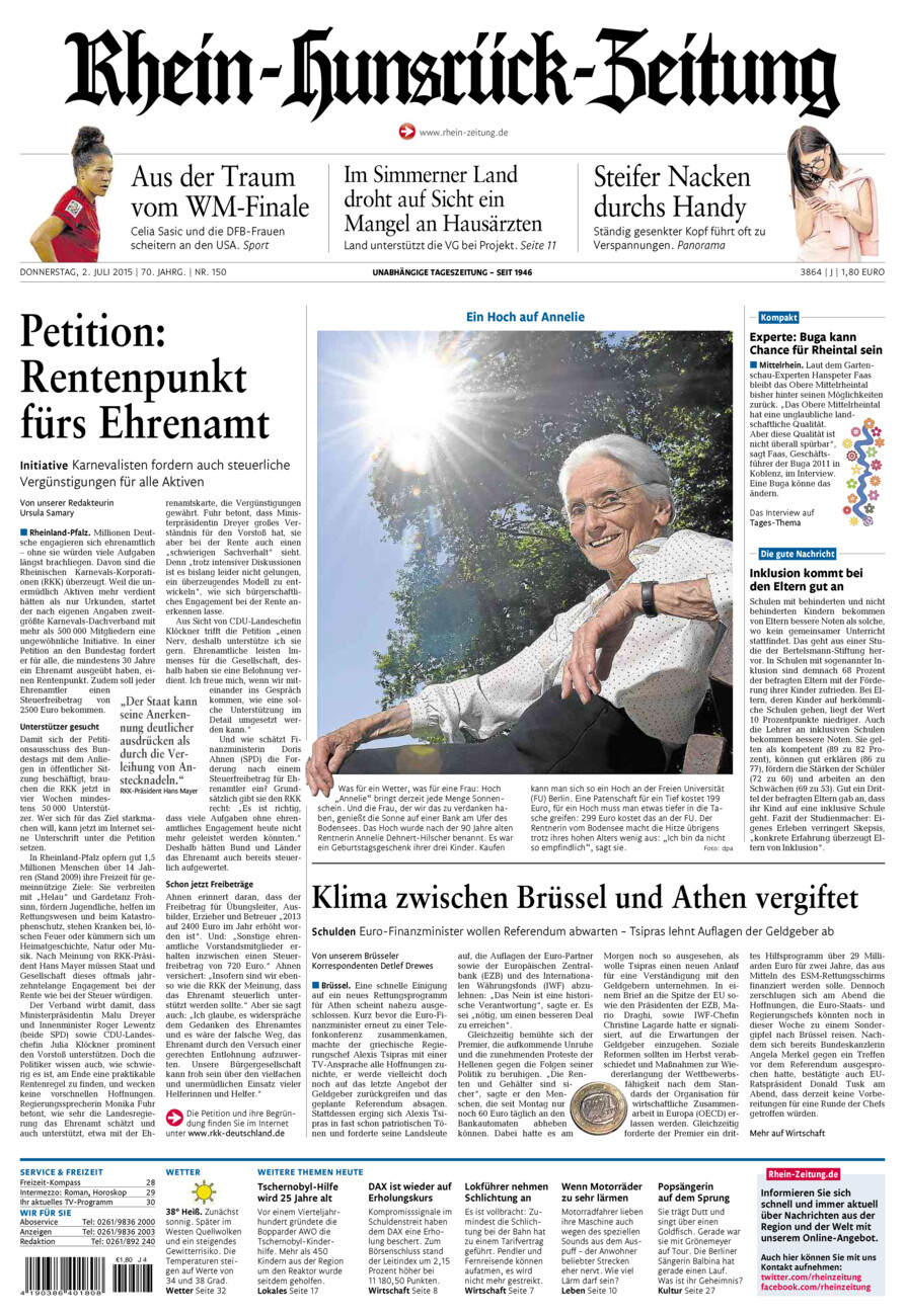 Rhein-Hunsrück-Zeitung vom Donnerstag, 02.07.2015