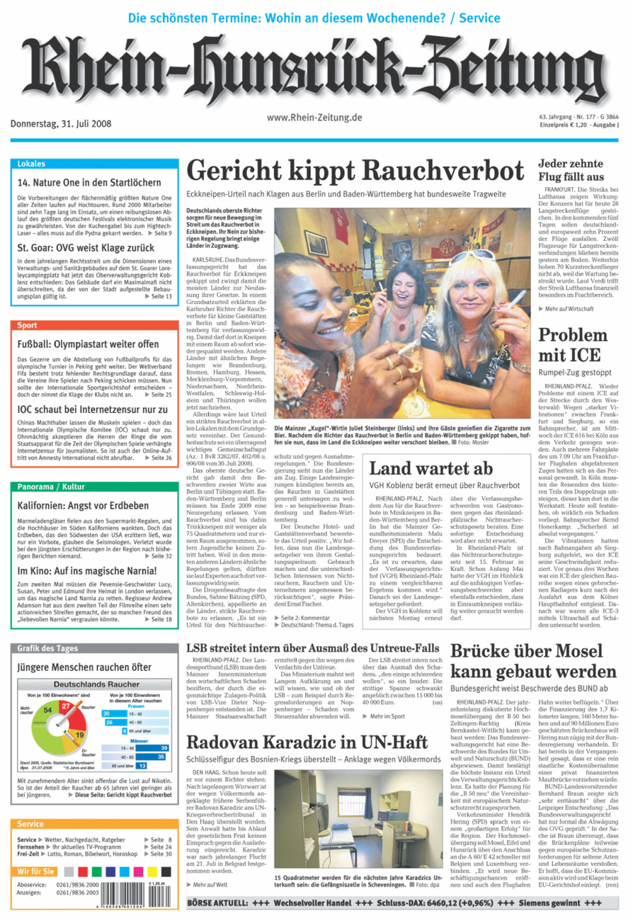 Rhein-Hunsrück-Zeitung vom Donnerstag, 31.07.2008