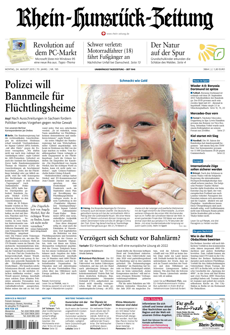 Rhein-Hunsrück-Zeitung vom Montag, 24.08.2015