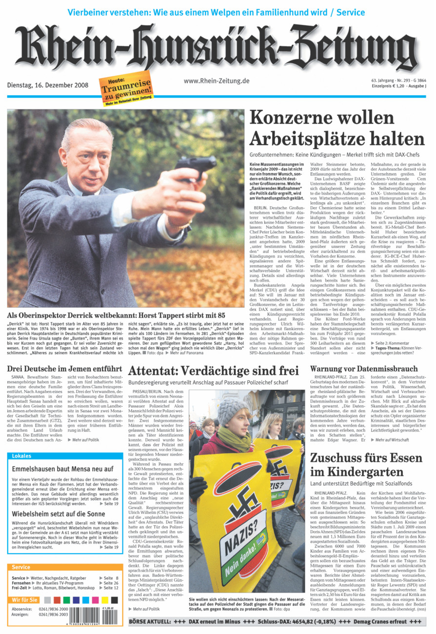 Rhein-Hunsrück-Zeitung vom Dienstag, 16.12.2008