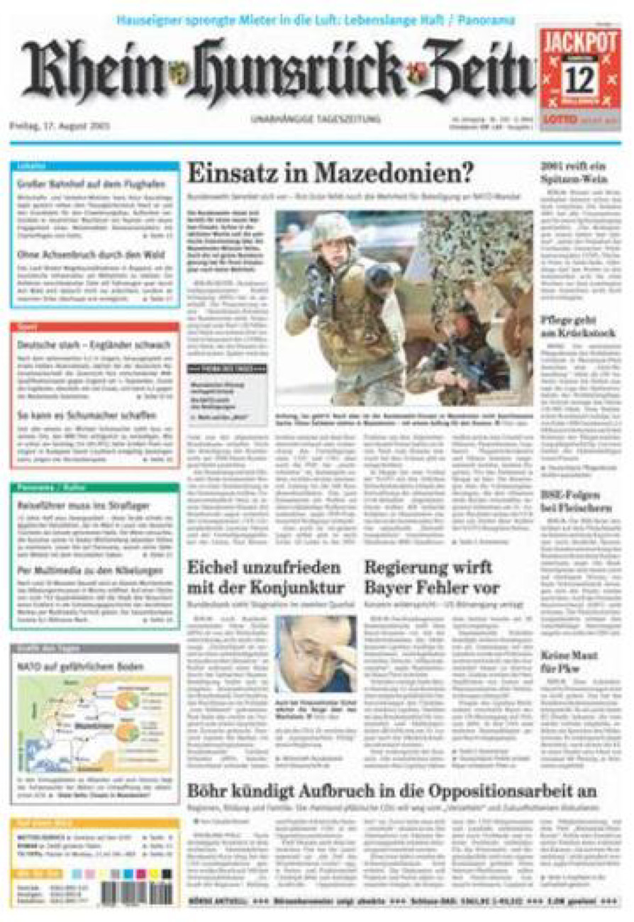 Rhein-Hunsrück-Zeitung vom Freitag, 17.08.2001