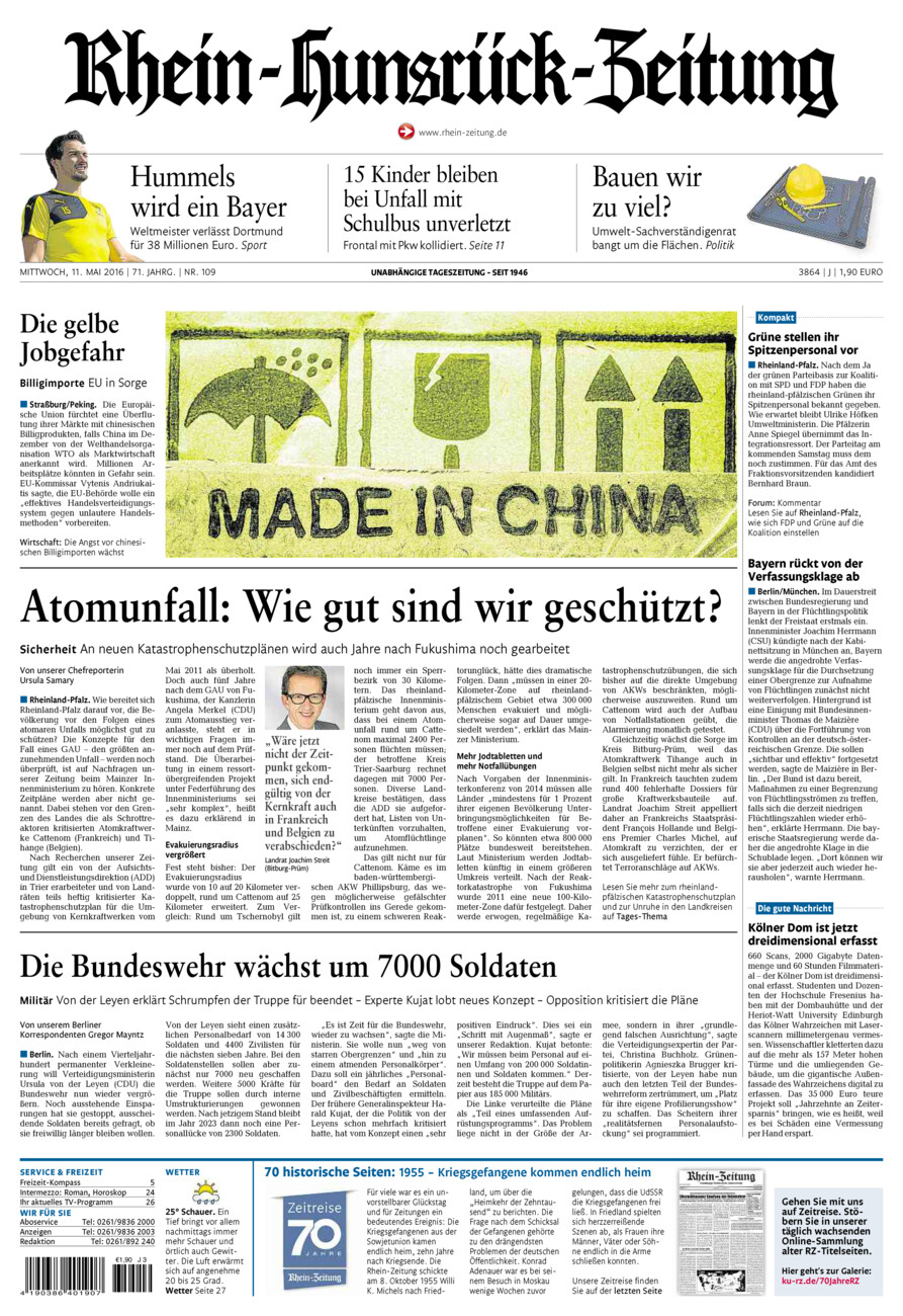 Rhein-Hunsrück-Zeitung vom Mittwoch, 11.05.2016