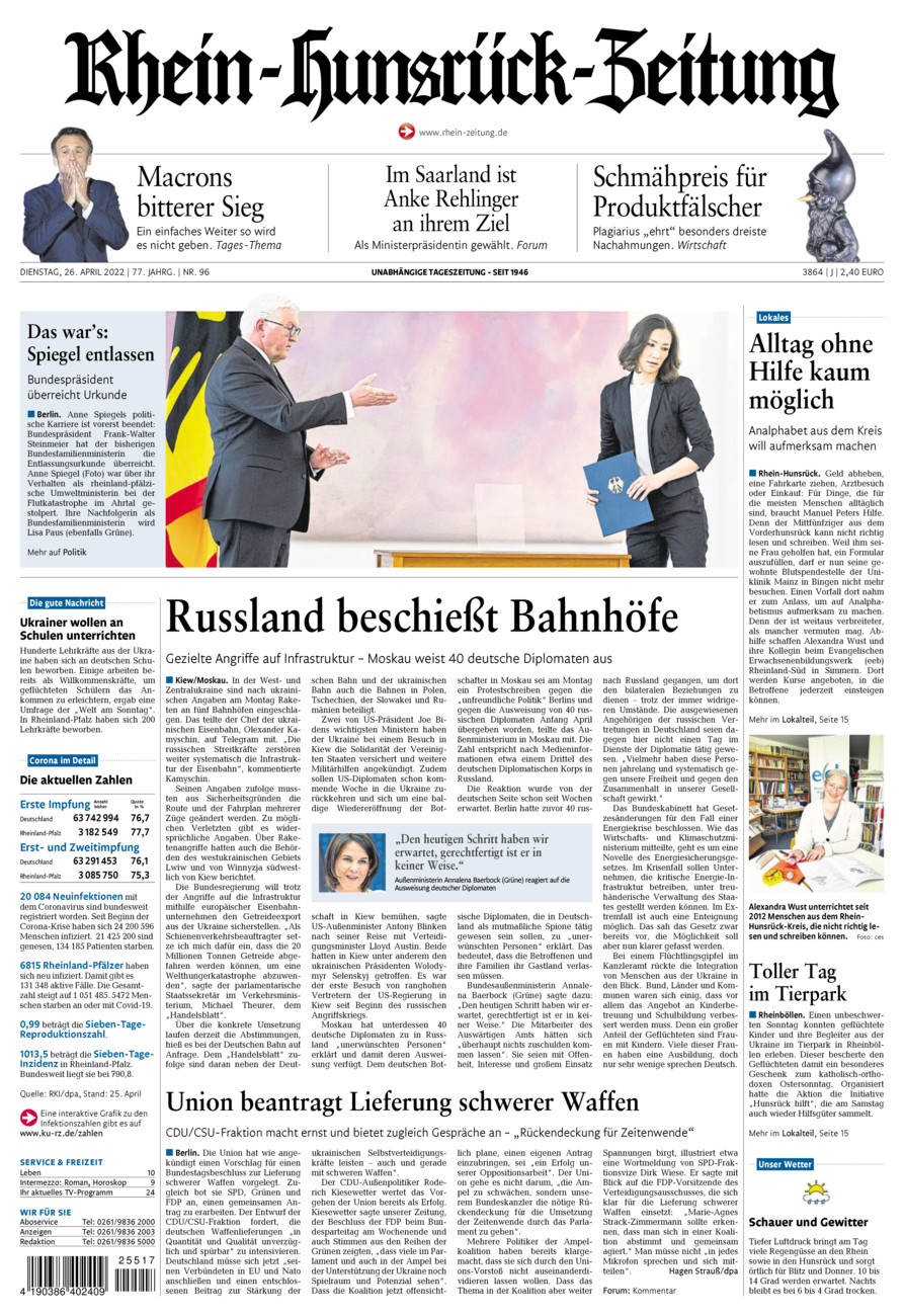 Rhein-Hunsrück-Zeitung vom Dienstag, 26.04.2022