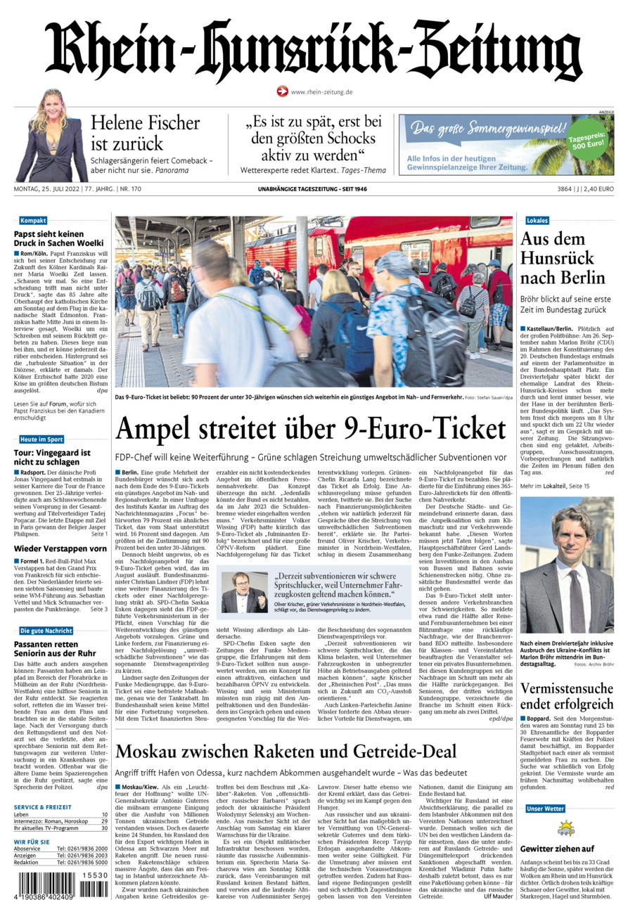 Rhein-Hunsrück-Zeitung vom Montag, 25.07.2022