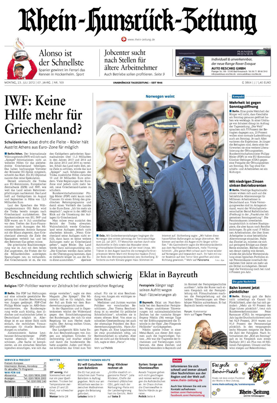 Rhein-Hunsrück-Zeitung vom Montag, 23.07.2012