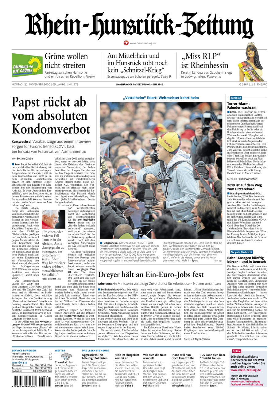 Rhein-Hunsrück-Zeitung vom Montag, 22.11.2010