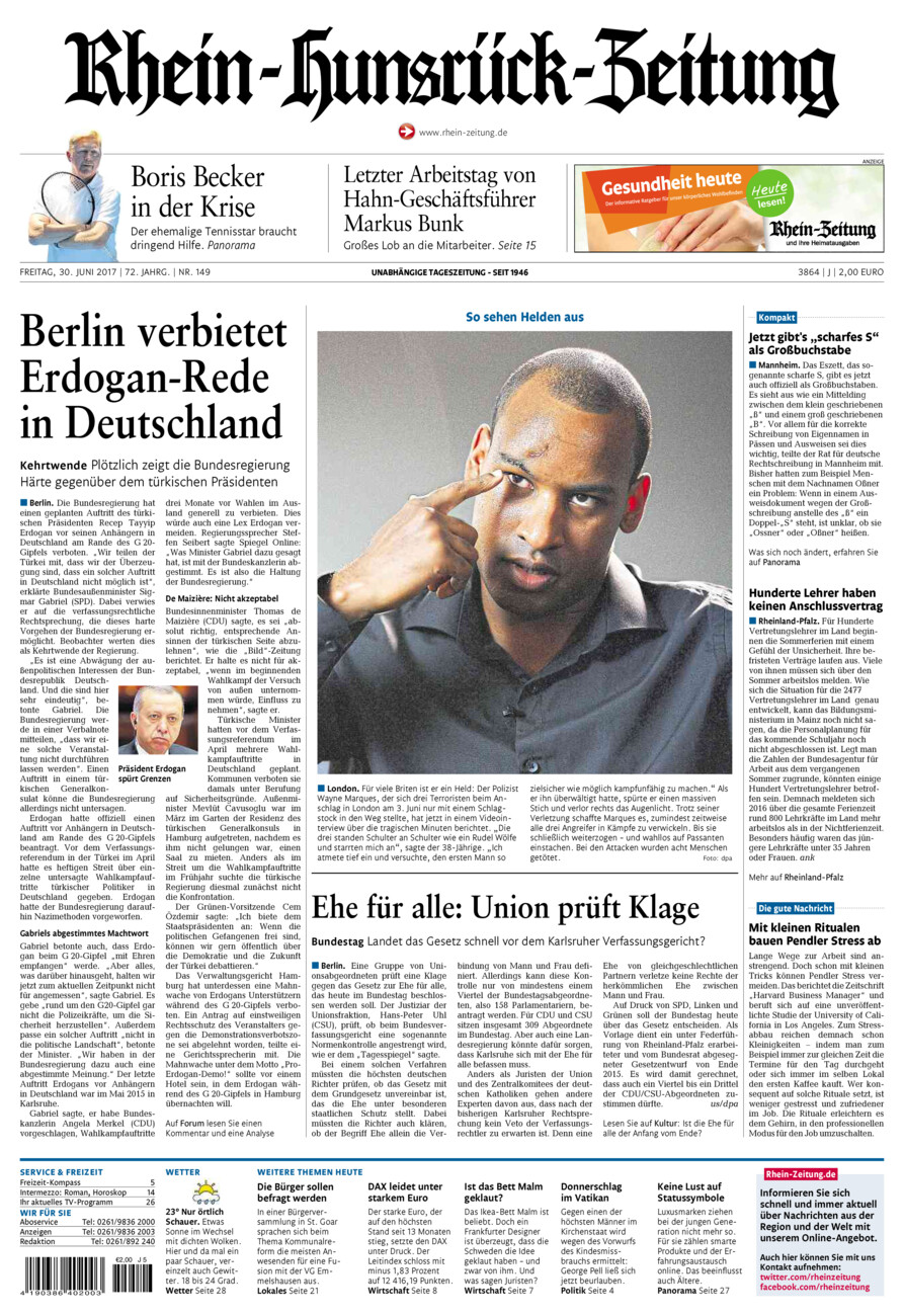 Rhein-Hunsrück-Zeitung vom Freitag, 30.06.2017