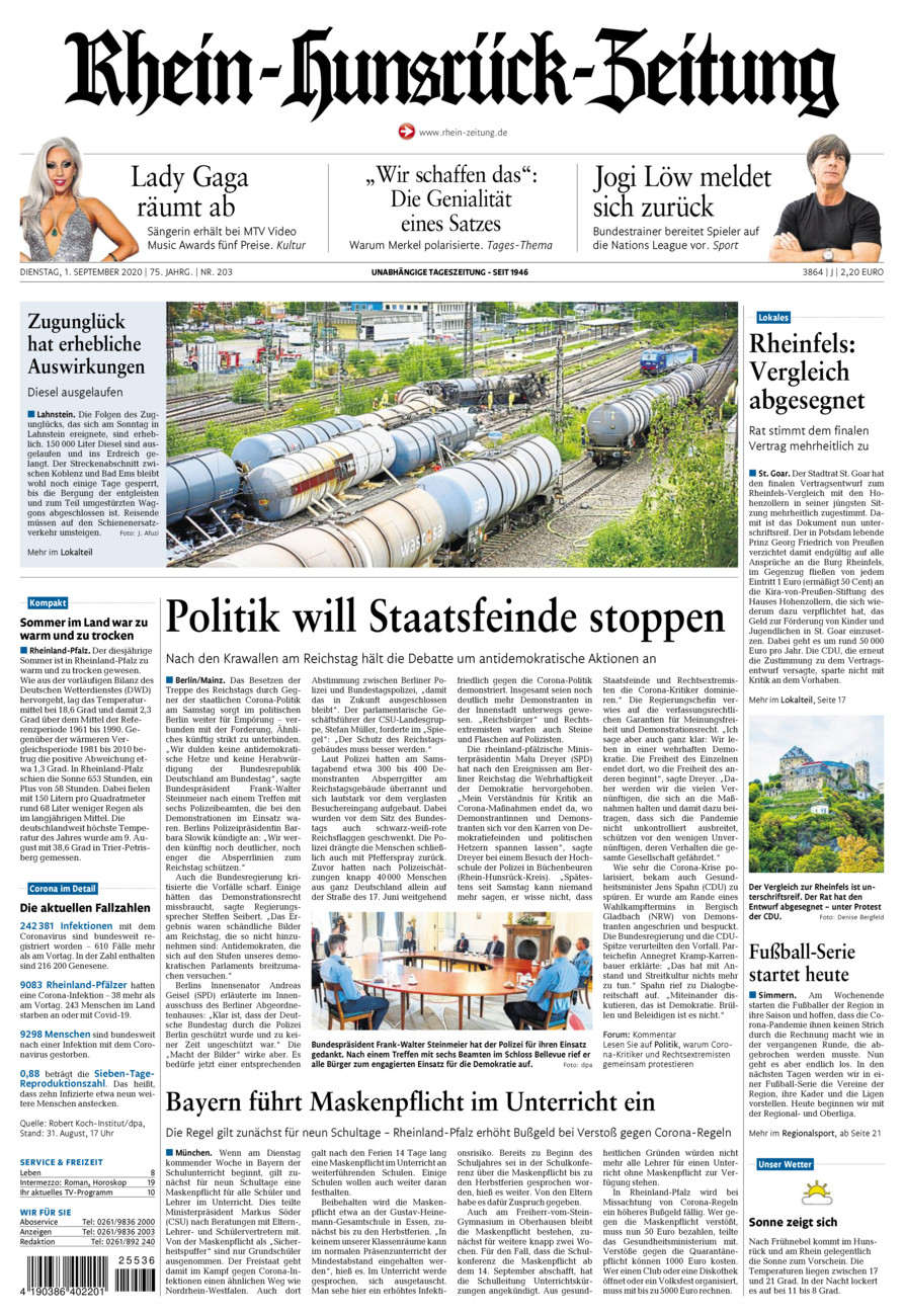 Rhein-Hunsrück-Zeitung vom Dienstag, 01.09.2020