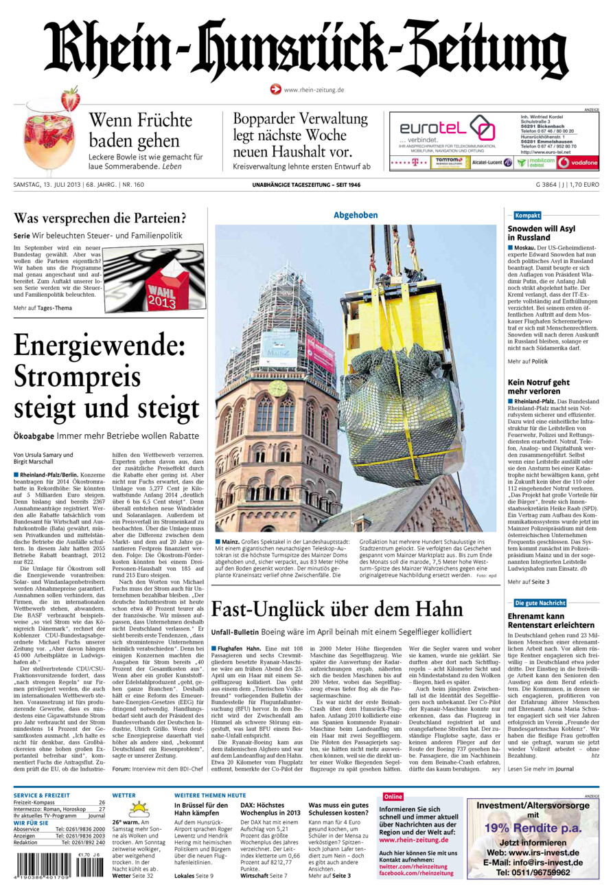 Rhein-Hunsrück-Zeitung vom Samstag, 13.07.2013