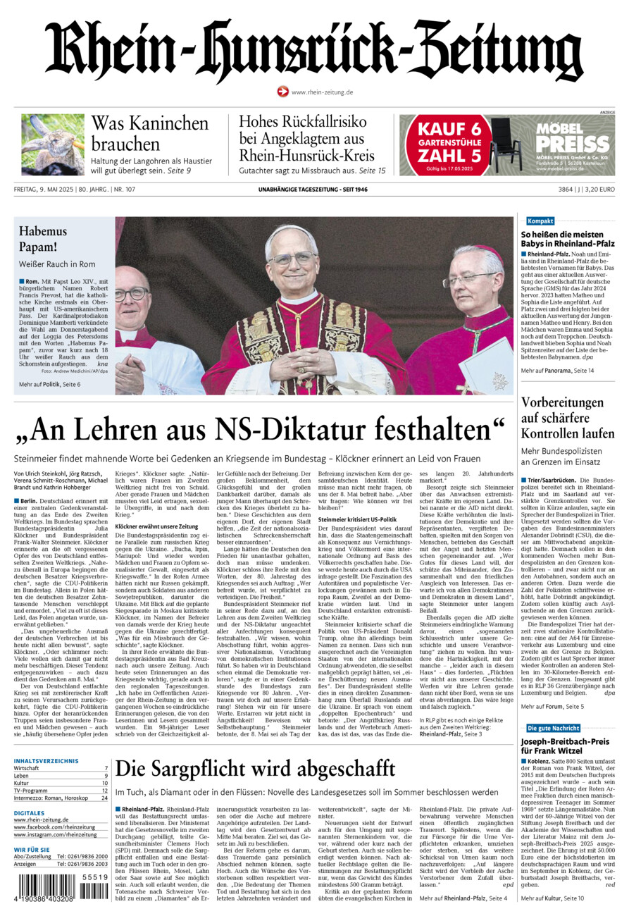 Rhein-Hunsrück-Zeitung vom Freitag, 09.05.2025