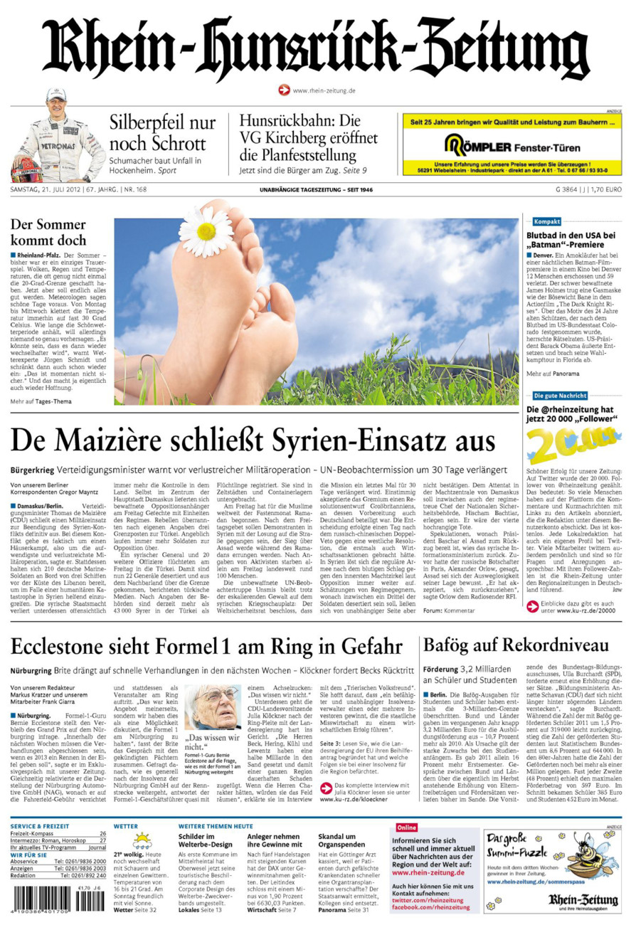 Rhein-Hunsrück-Zeitung vom Samstag, 21.07.2012