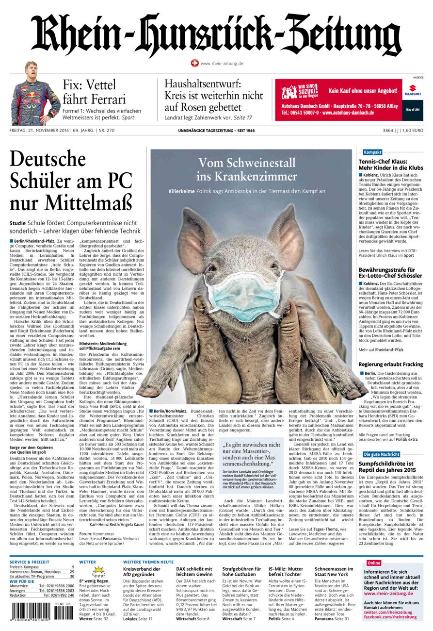 Rhein-Hunsrück-Zeitung vom Freitag, 21.11.2014