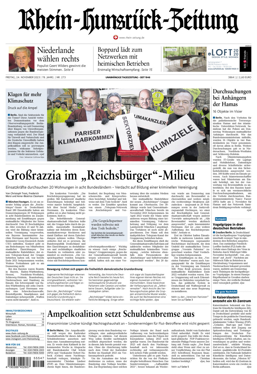 Rhein-Hunsrück-Zeitung vom Freitag, 24.11.2023