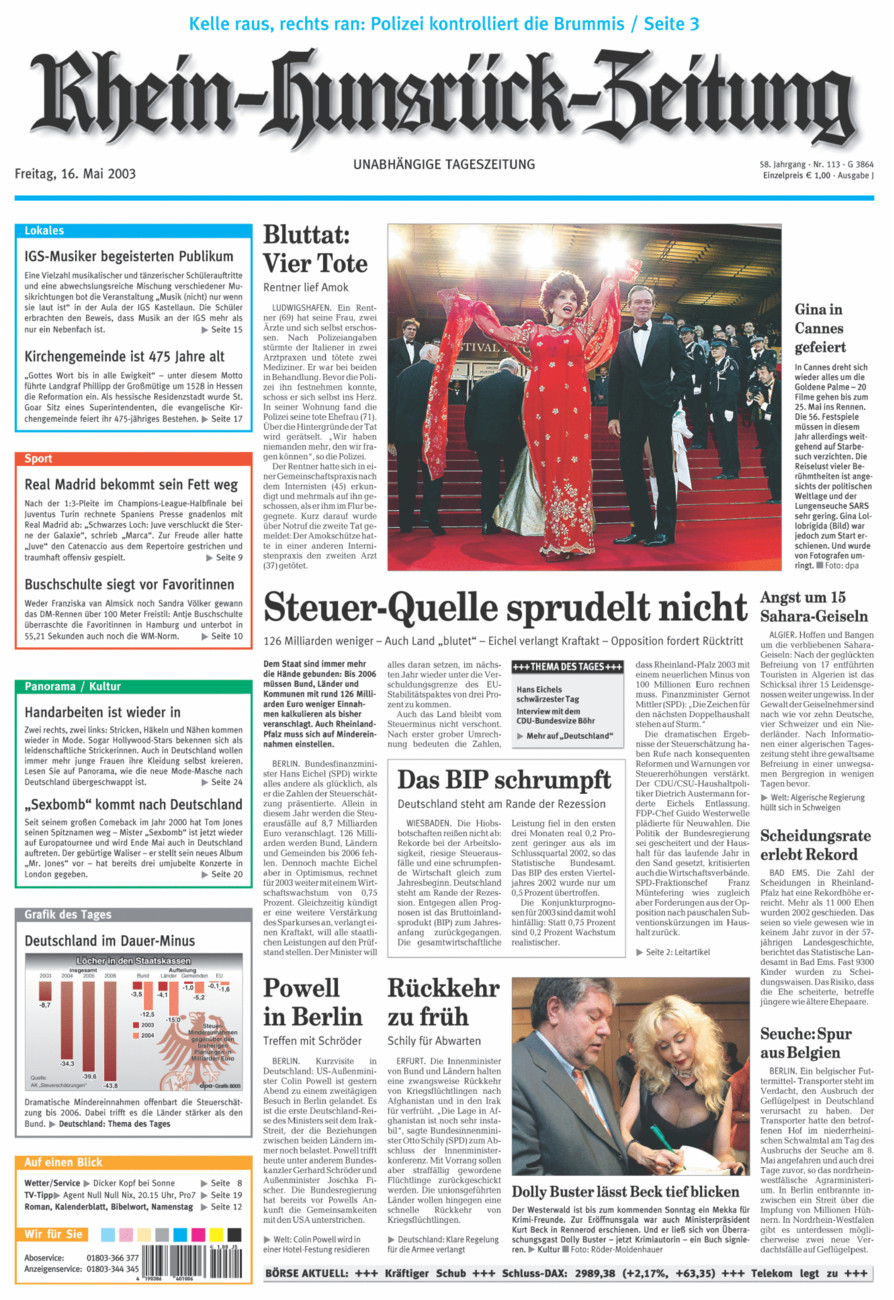 Rhein-Hunsrück-Zeitung vom Freitag, 16.05.2003