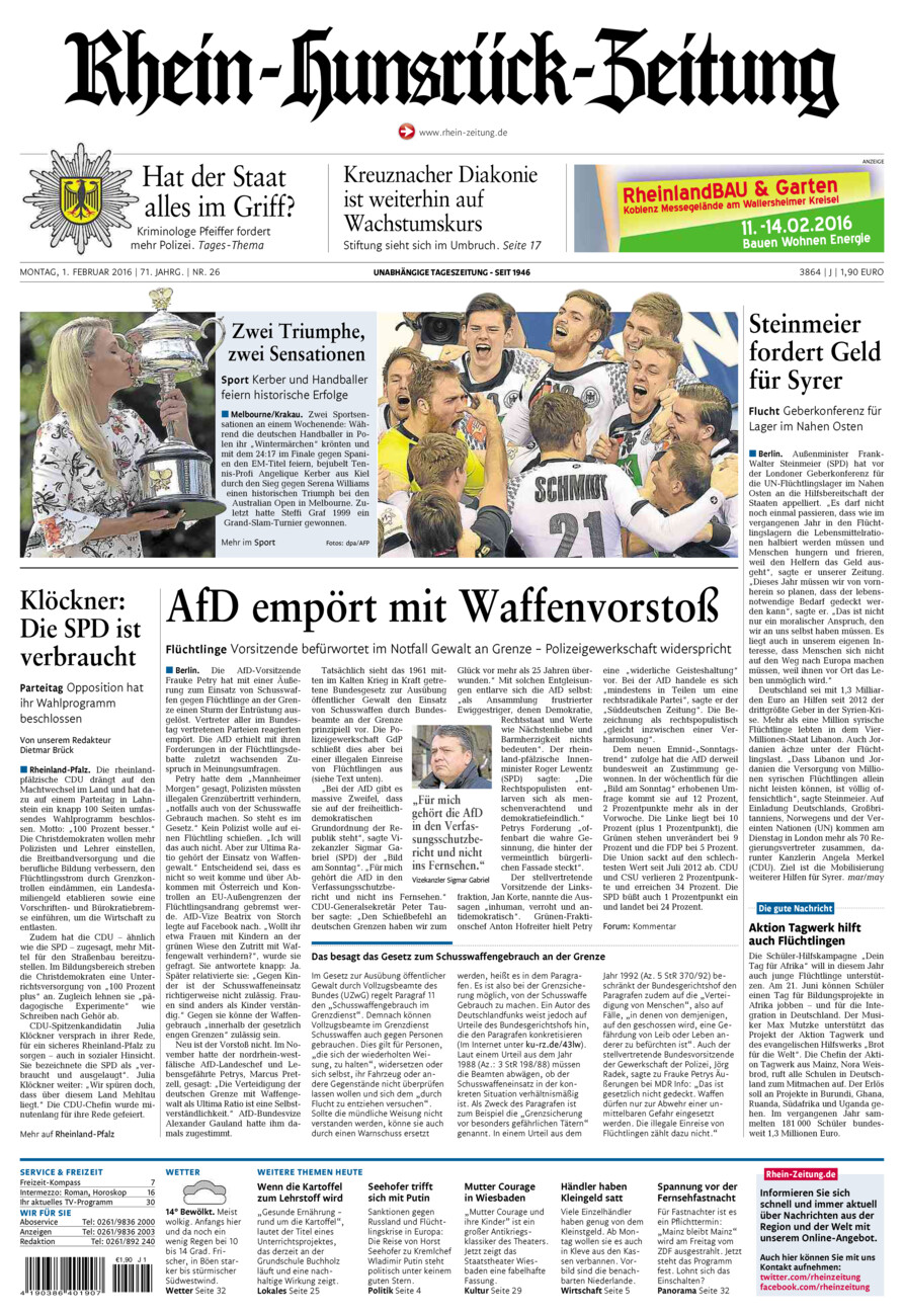 Rhein-Hunsrück-Zeitung vom Montag, 01.02.2016