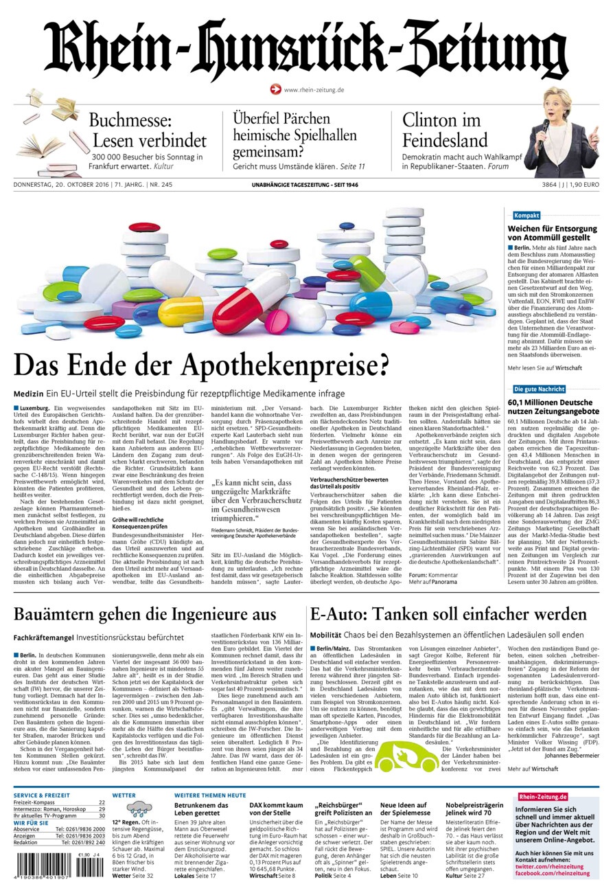 Rhein-Hunsrück-Zeitung vom Donnerstag, 20.10.2016