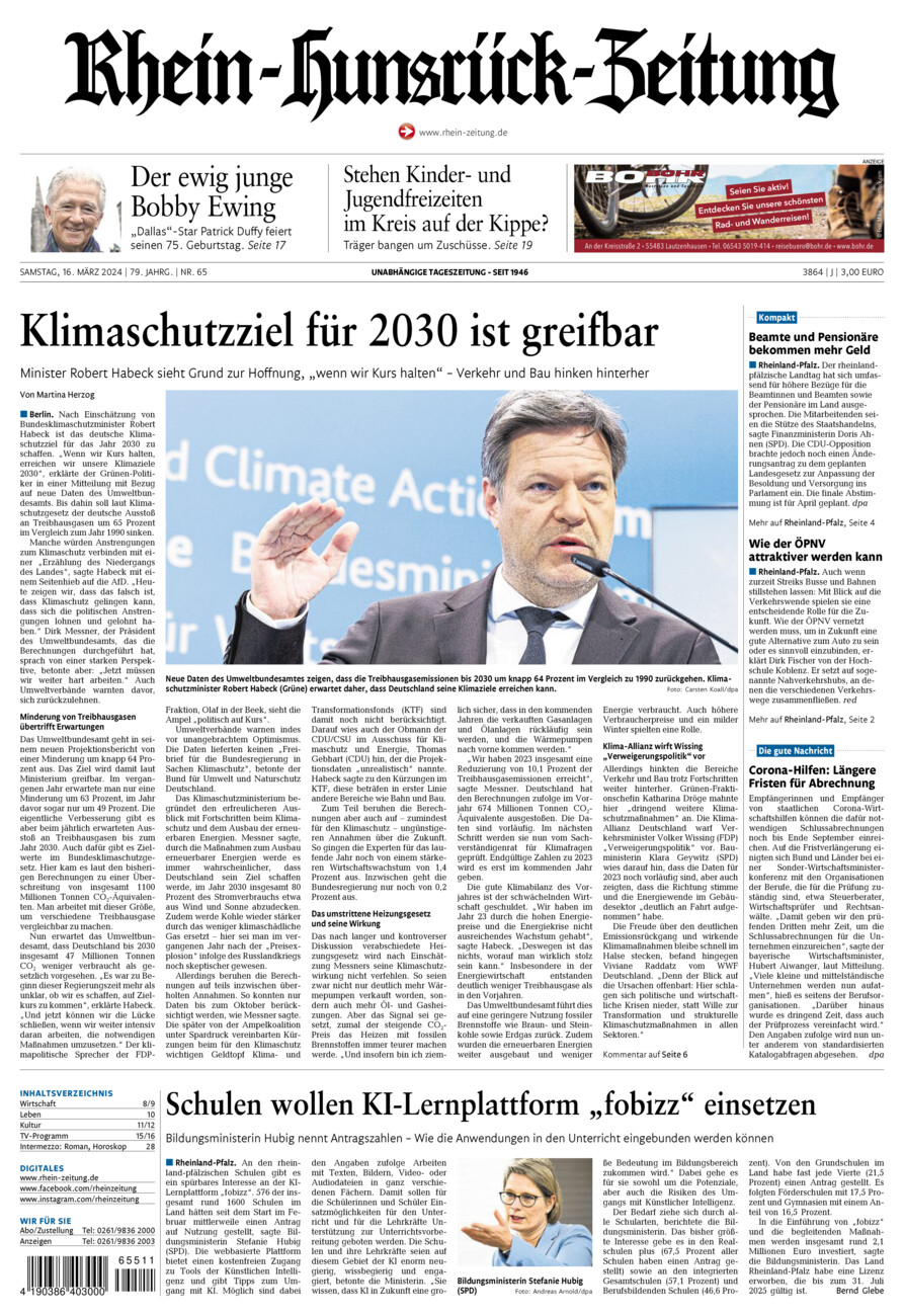 Rhein-Hunsrück-Zeitung vom Samstag, 16.03.2024