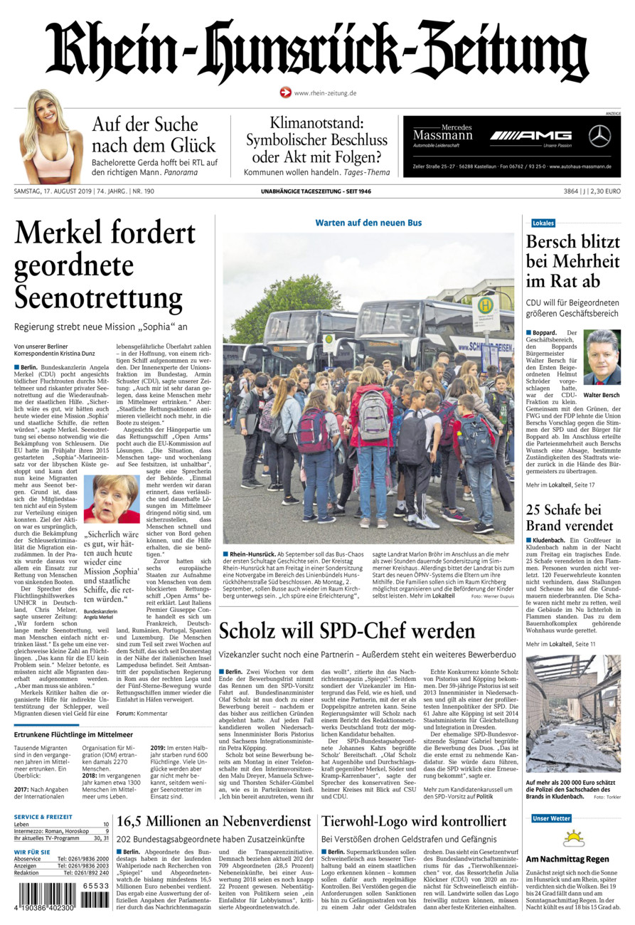 Rhein-Hunsrück-Zeitung vom Samstag, 17.08.2019