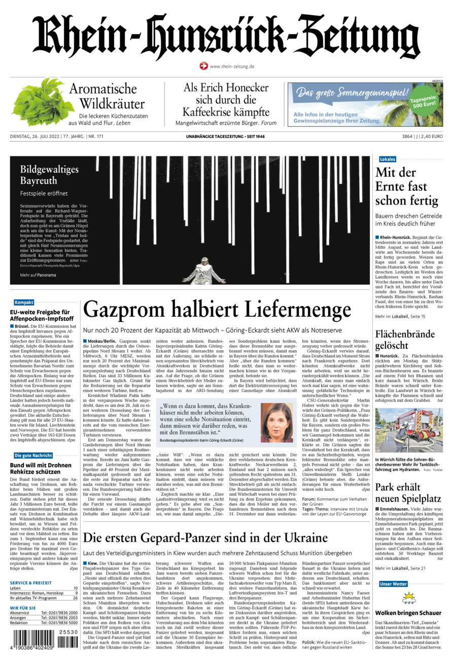 Rhein-Hunsrück-Zeitung vom Dienstag, 26.07.2022