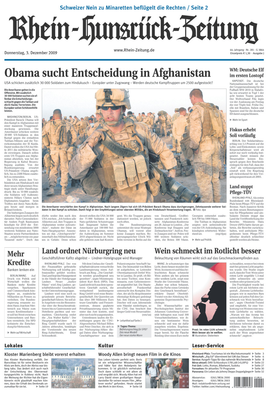 Rhein-Hunsrück-Zeitung vom Donnerstag, 03.12.2009