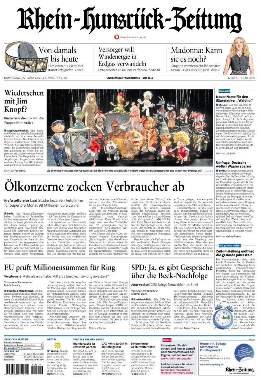 Rhein-Hunsrück-Zeitung vom Donnerstag, 22.03.2012