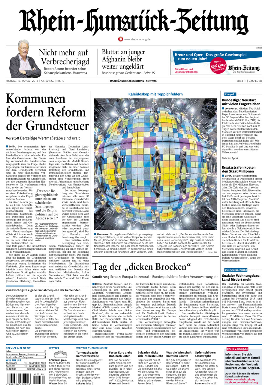 Rhein-Hunsrück-Zeitung vom Freitag, 12.01.2018