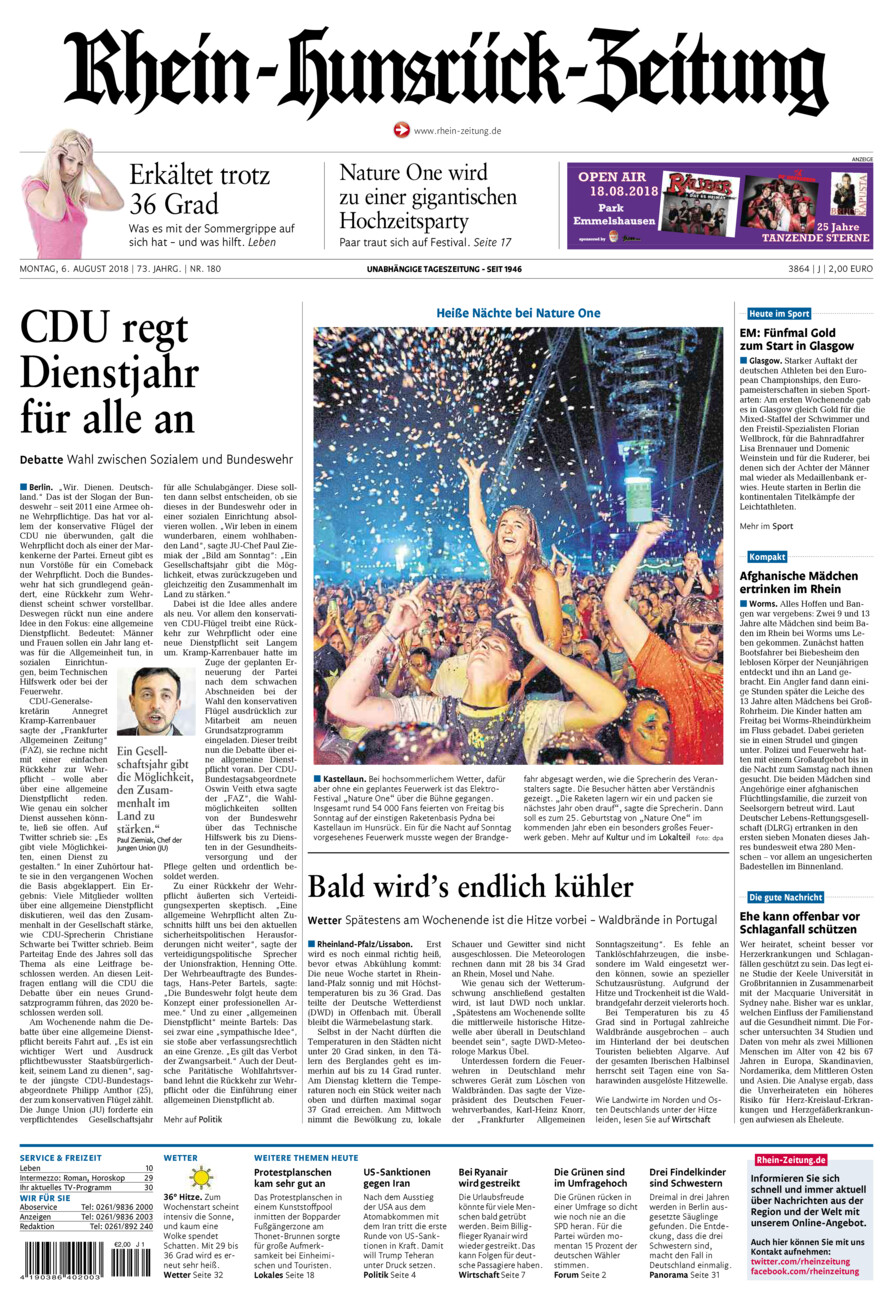 Rhein-Hunsrück-Zeitung vom Montag, 06.08.2018