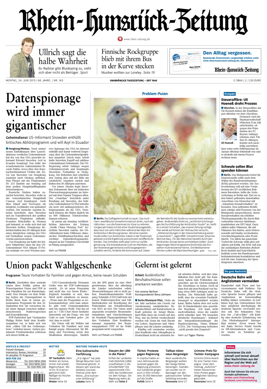 Rhein-Hunsrück-Zeitung vom Montag, 24.06.2013