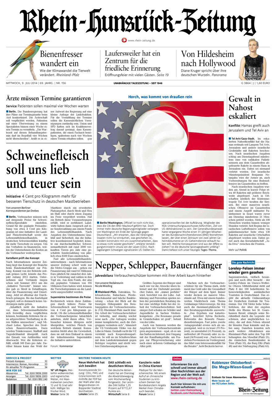 Rhein-Hunsrück-Zeitung vom Mittwoch, 09.07.2014