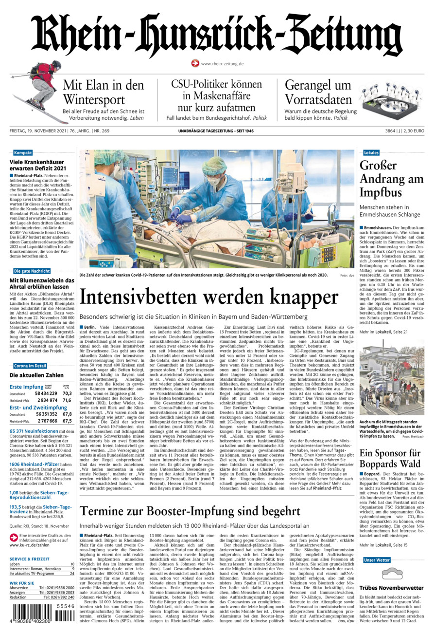 Rhein-Hunsrück-Zeitung vom Freitag, 19.11.2021