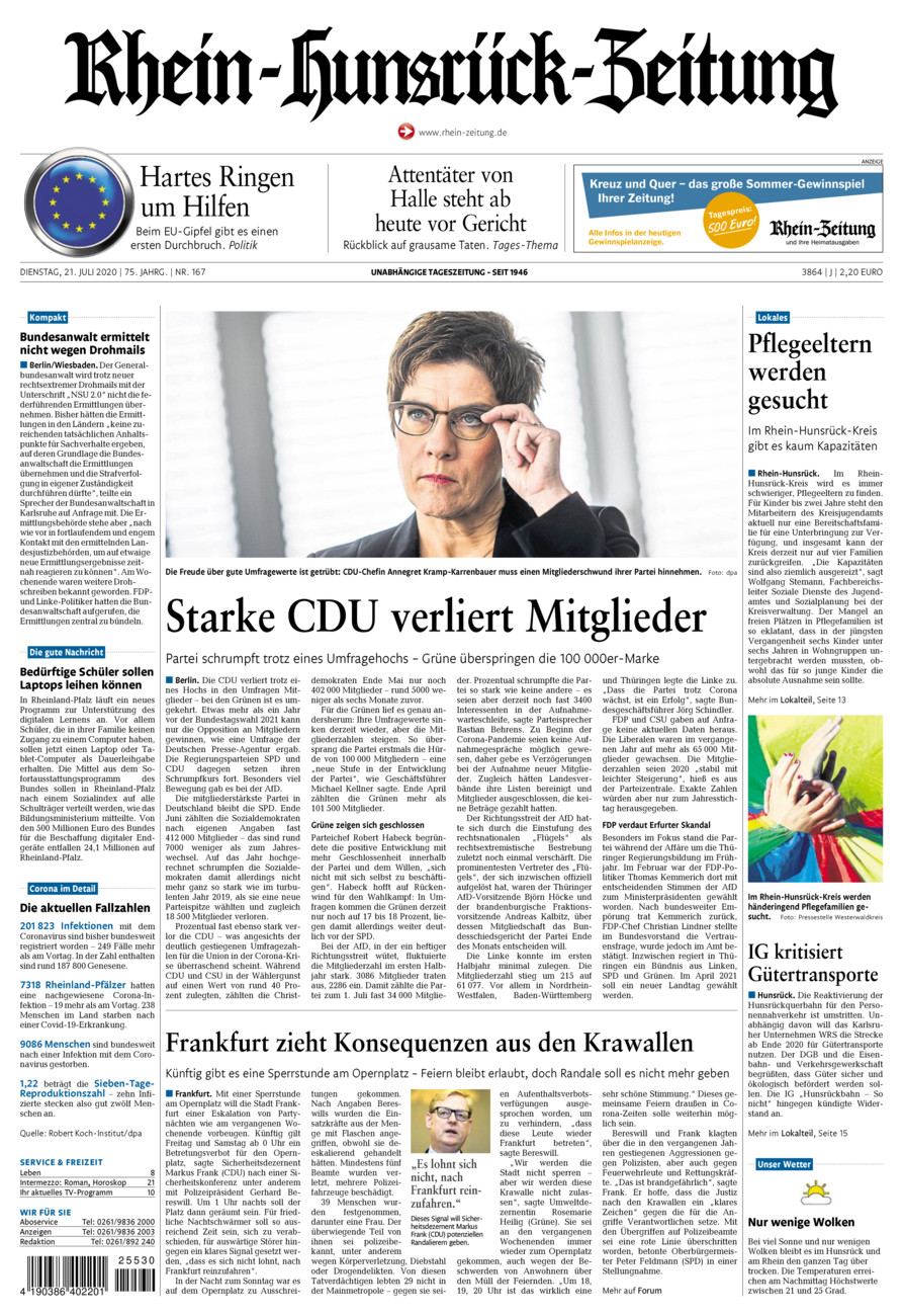 Rhein-Hunsrück-Zeitung vom Dienstag, 21.07.2020