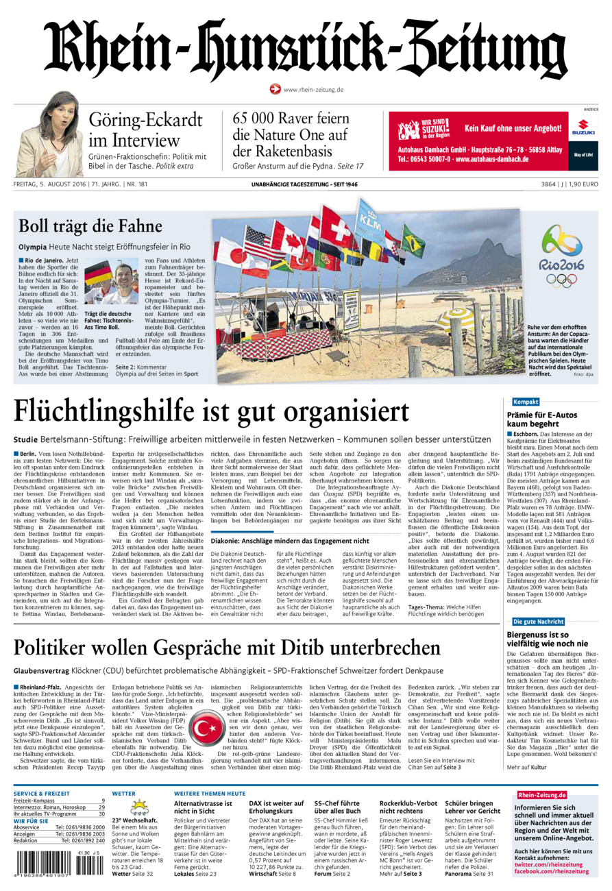 Rhein-Hunsrück-Zeitung vom Freitag, 05.08.2016