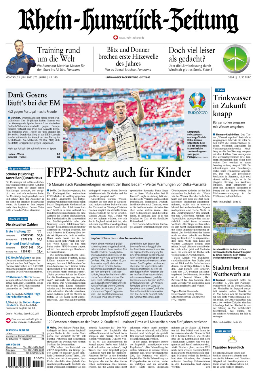 Rhein-Hunsrück-Zeitung vom Montag, 21.06.2021