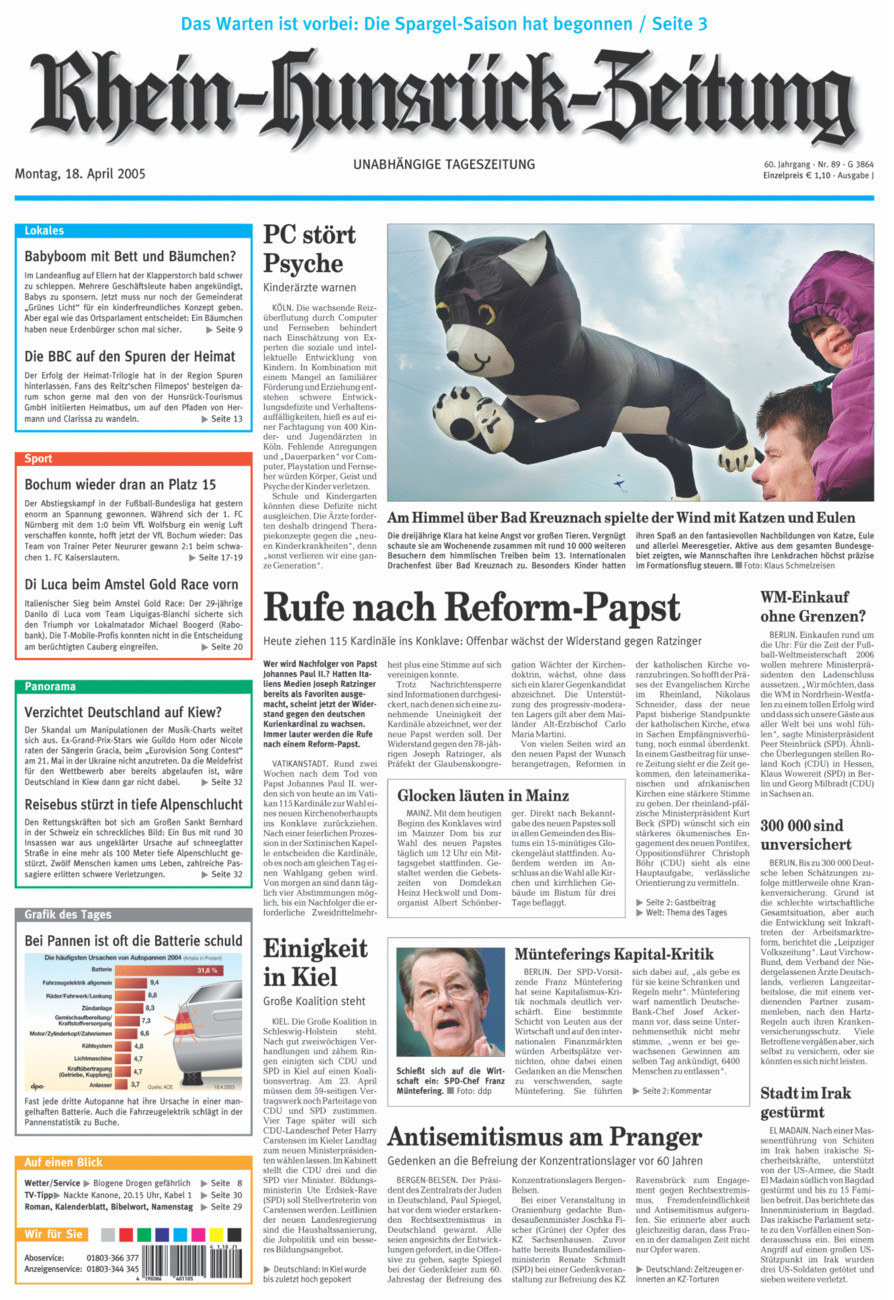 Rhein-Hunsrück-Zeitung vom Montag, 18.04.2005