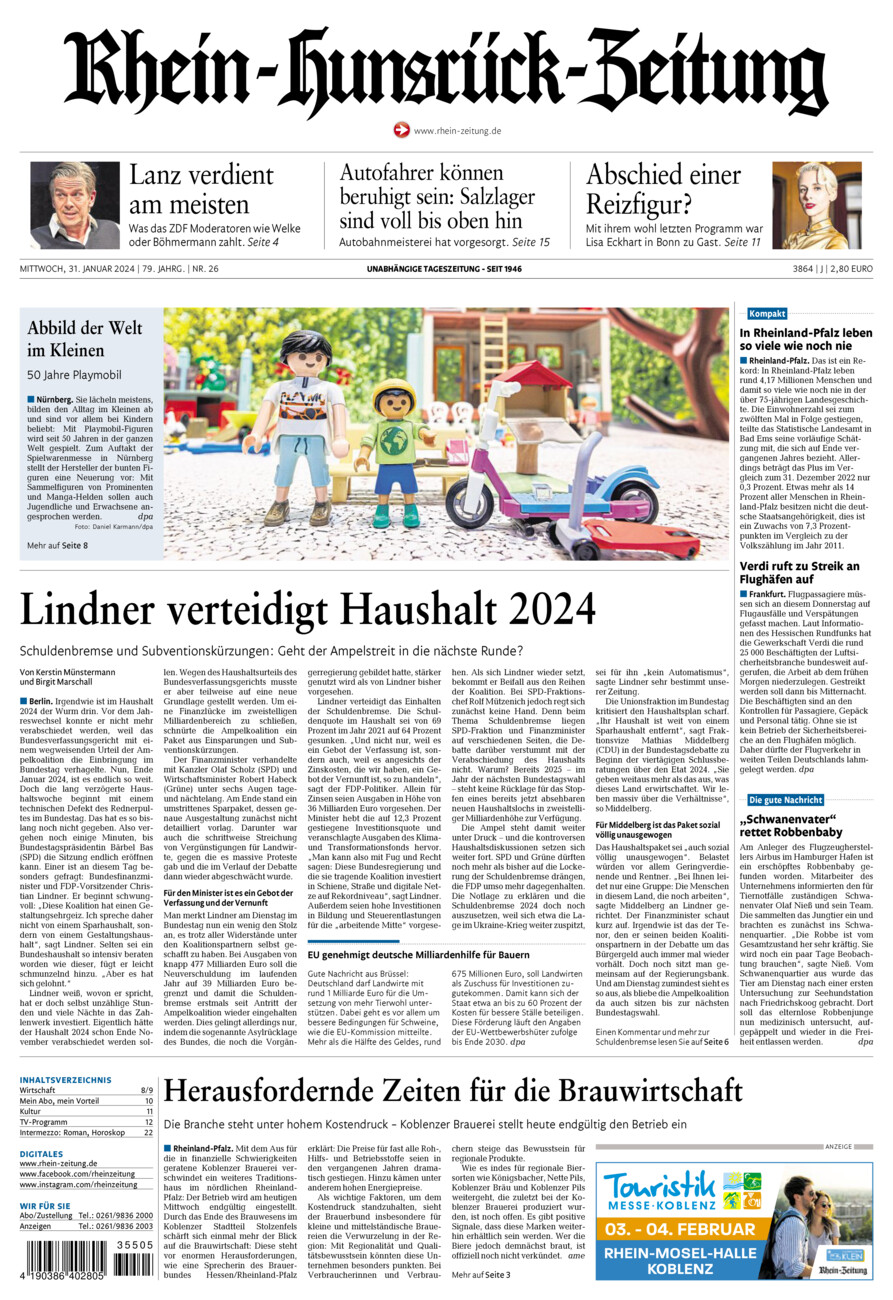 Rhein-Hunsrück-Zeitung vom Mittwoch, 31.01.2024