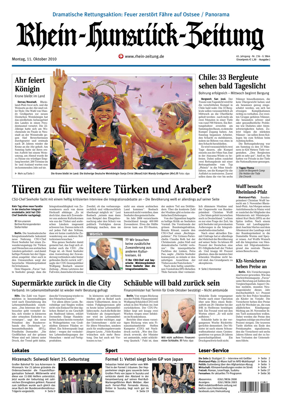 Rhein-Hunsrück-Zeitung vom Montag, 11.10.2010