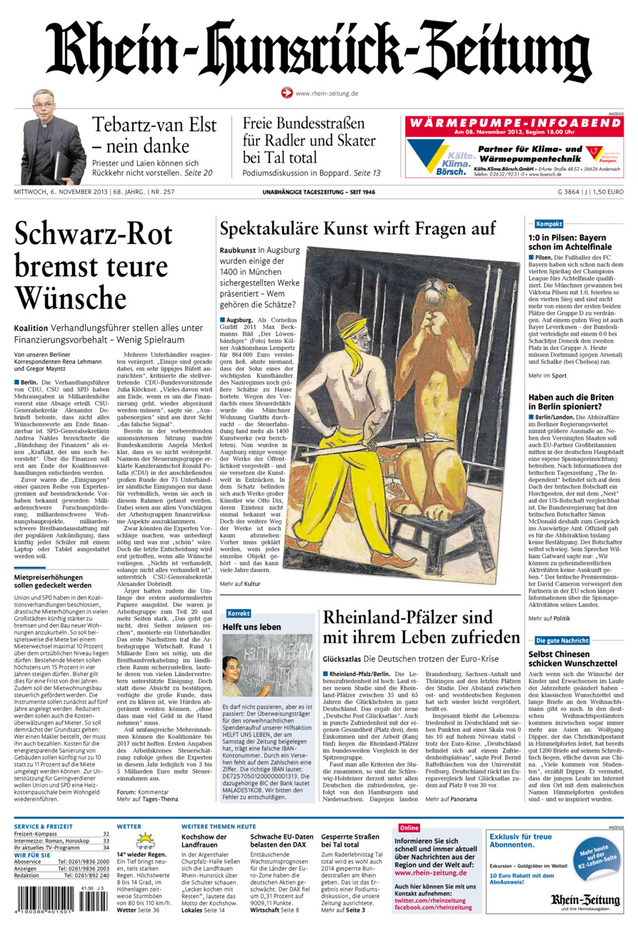 Rhein-Hunsrück-Zeitung vom Mittwoch, 06.11.2013