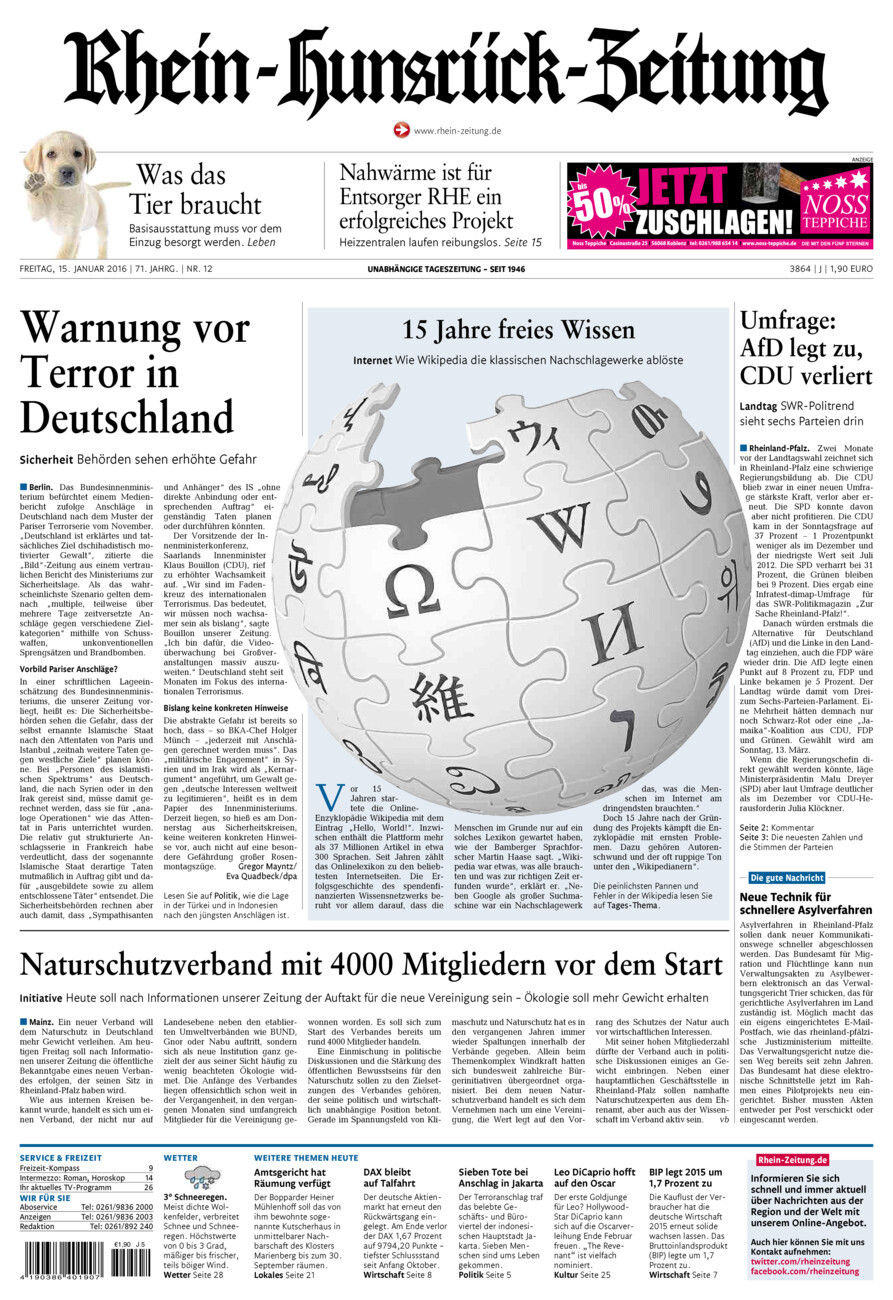 Rhein-Hunsrück-Zeitung vom Freitag, 15.01.2016