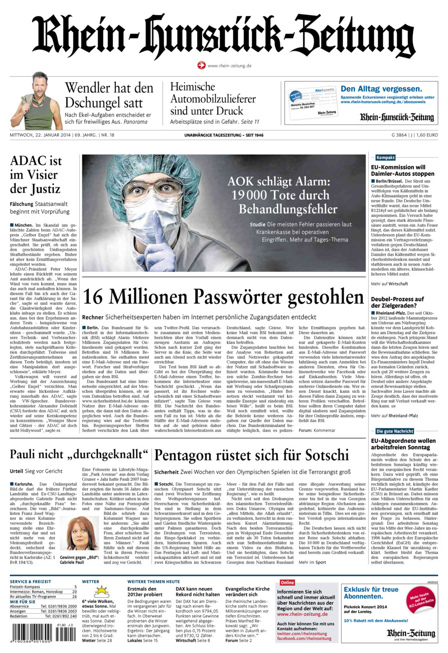 Rhein-Hunsrück-Zeitung vom Mittwoch, 22.01.2014