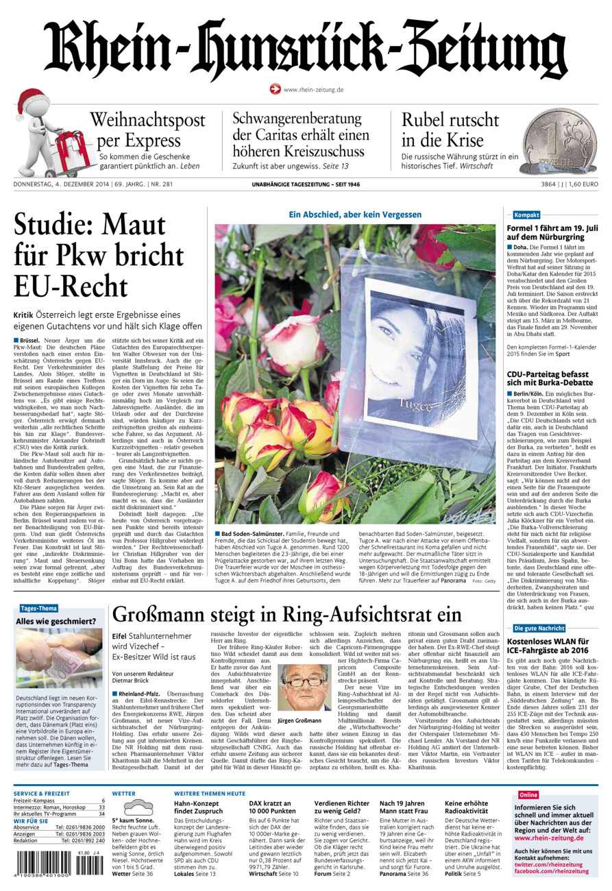 Rhein-Hunsrück-Zeitung vom Donnerstag, 04.12.2014