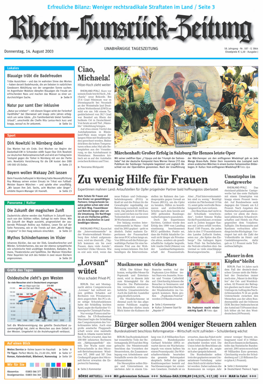 Rhein-Hunsrück-Zeitung vom Donnerstag, 14.08.2003