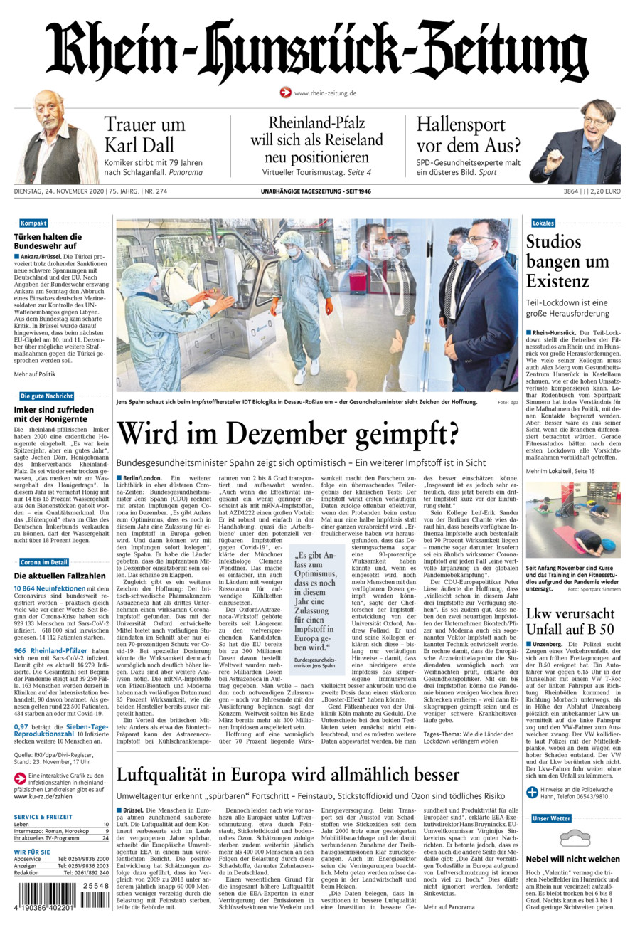 Rhein-Hunsrück-Zeitung vom Dienstag, 24.11.2020