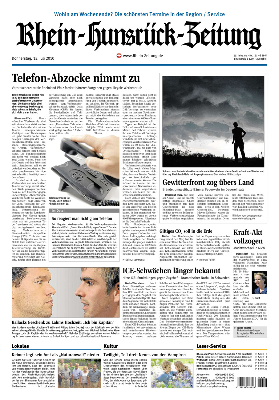Rhein-Hunsrück-Zeitung vom Donnerstag, 15.07.2010
