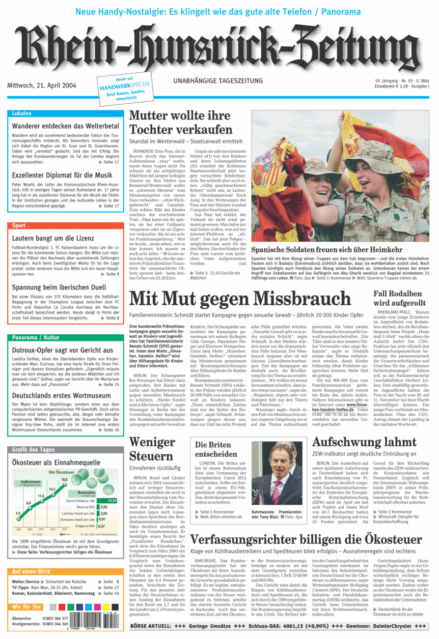 Rhein-Hunsrück-Zeitung vom Mittwoch, 21.04.2004
