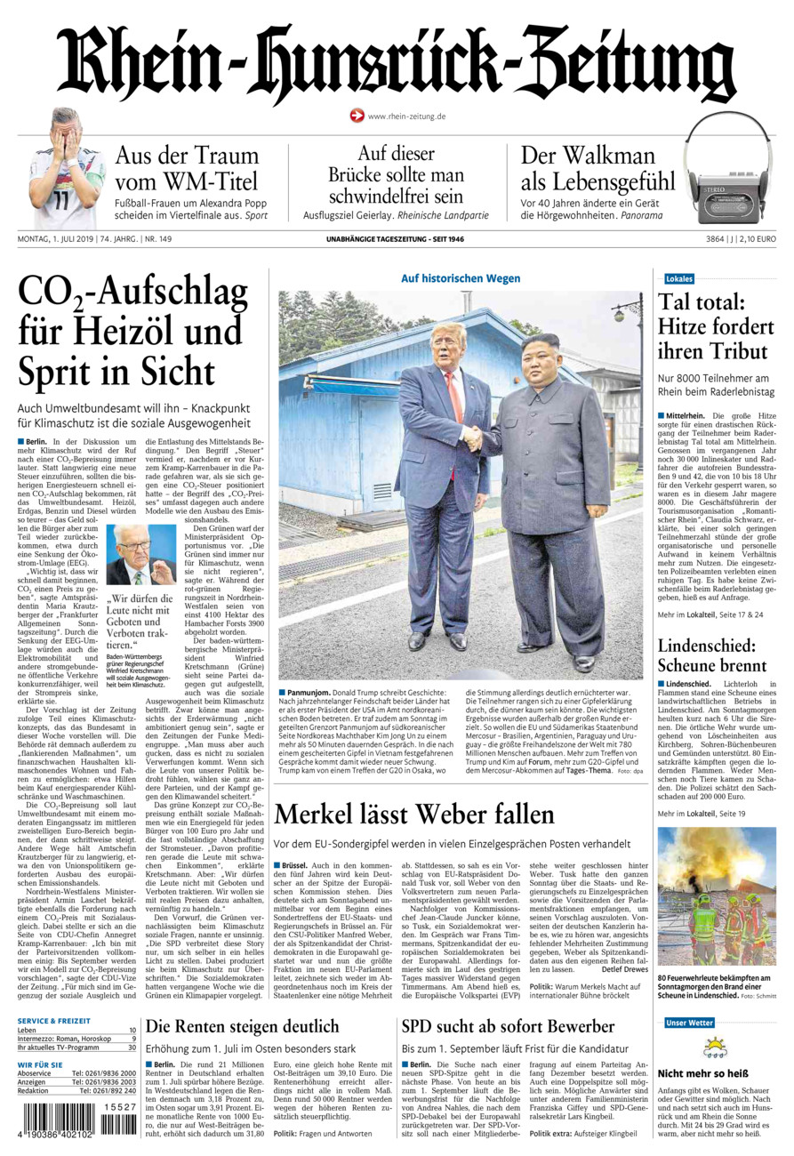 Rhein-Hunsrück-Zeitung vom Montag, 01.07.2019