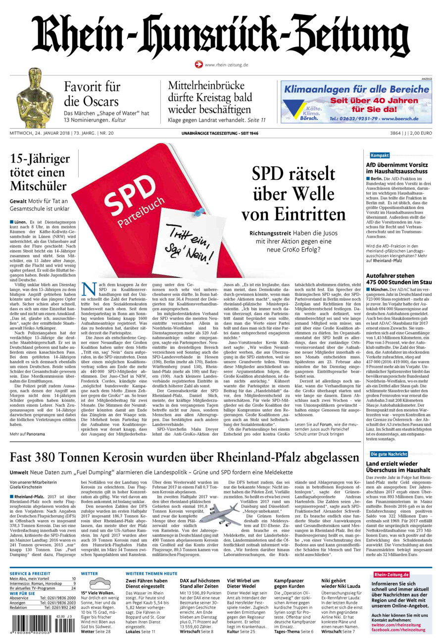 Rhein-Hunsrück-Zeitung vom Mittwoch, 24.01.2018