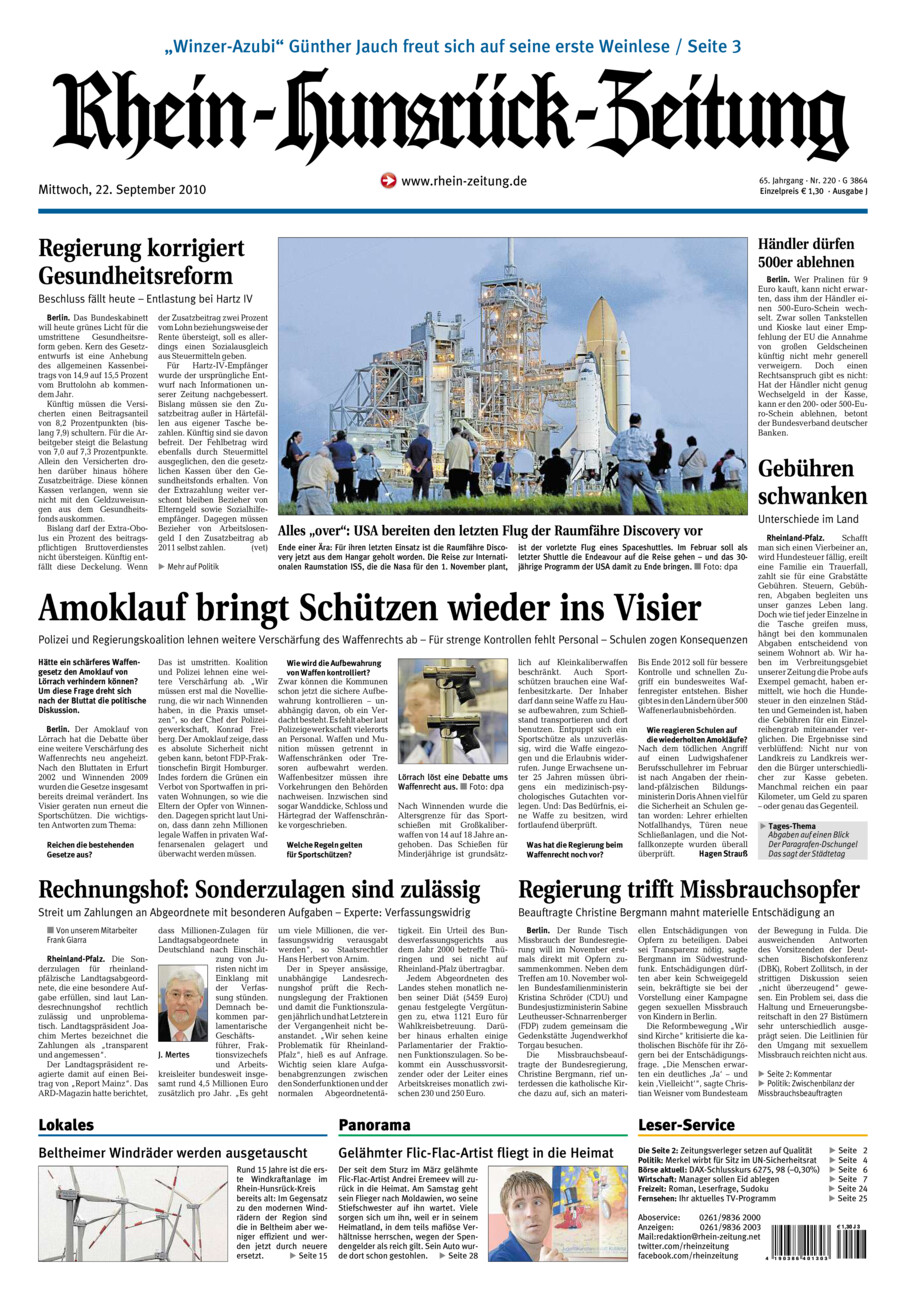 Rhein-Hunsrück-Zeitung vom Mittwoch, 22.09.2010